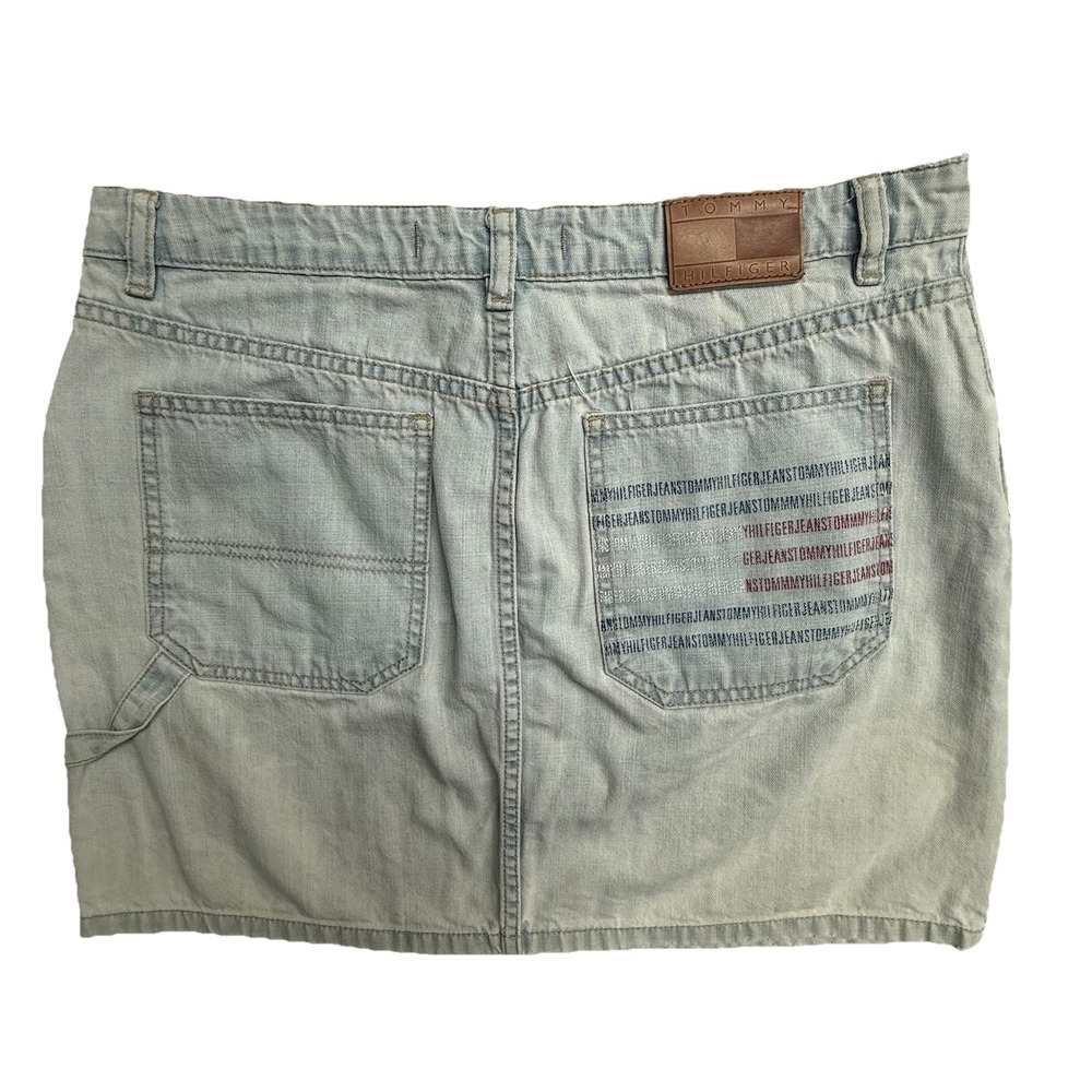 Tommy Hilfiger‎ Denim Mini Skirt Light Wash Flag Logo Y2K Womens 32x15